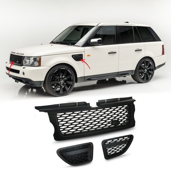 BUFEETERS  Front Grille Air Side Vents Fit For 2006 2007 2008 2009 Range Rover Sport,Mesh Style,Matte Black