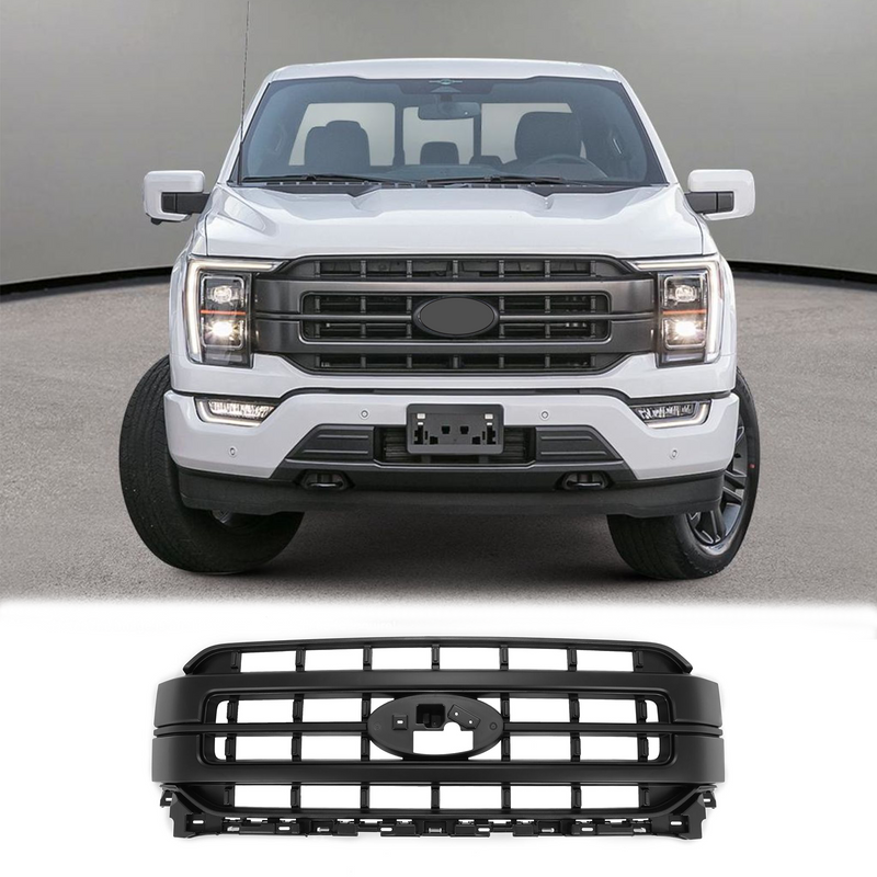 BUFEETERS Front bumper Upper Grille Fit For 2021 2022 2023 Ford F-150 Lariat,Factory Style,Matte Black
