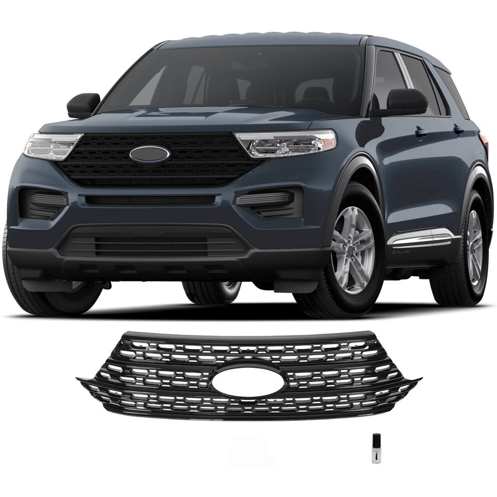 BUFEETERS Front Radiator Grille Overlay Cover Fit For 2020 2021 2022 2023 2024 Ford Explorer Base XLT,Mesh Style,Gloss Black
