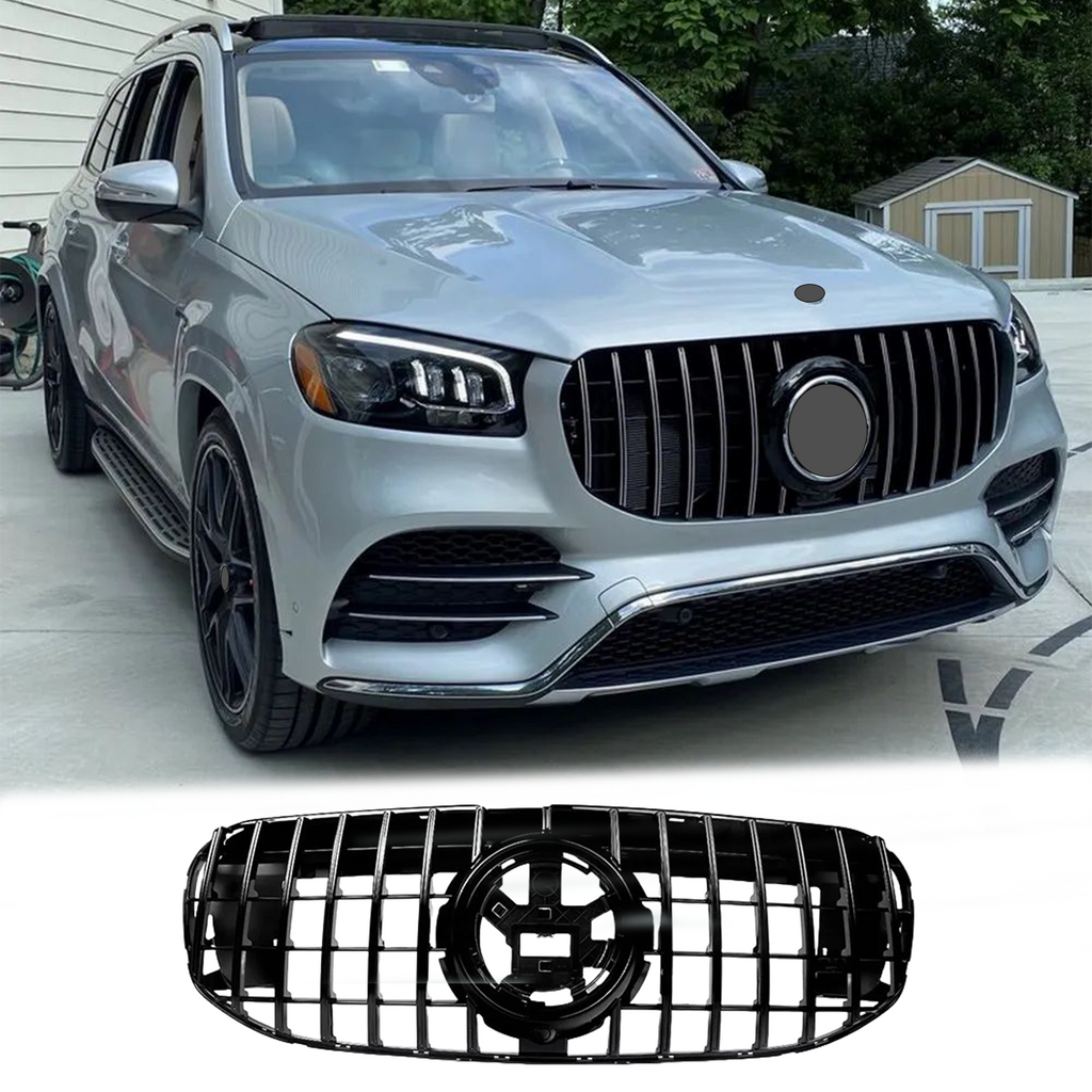BUFEETERS  Front Bumper Upper Grille W/Camera Hole Fit For 2020 2021 2022 2023 Mercedes Benz X167 GLS450 GLS580,GTR Style,Gloss Black