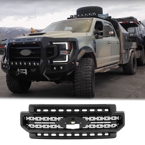 BUFEETERS Front Bumper Upper Grille Fit For 2020 2021 2022 2023 F-250 F-350 F-450 F-550 Lariat Super Duty,Mesh Style,Gloss Black