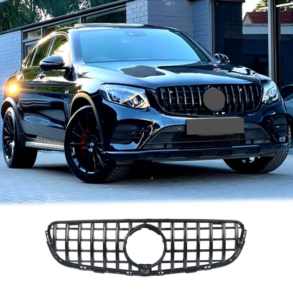 BUFEETERS   Front Bumper Upper Grille Fit For 2016 2017 2018 2019 Mercedes Benz W253 X253 GLC300 GLC43 AMG,GTR Style,Gloss Black
