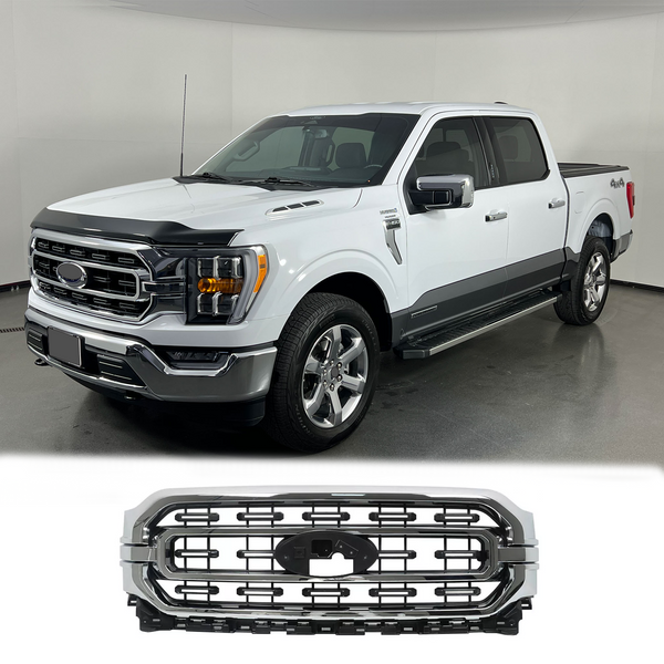 BUFEETERS Front Bumper Upper Grille Fit For 2021 2022 Ford F150 XLT,Horizontal Billet Style,Chrome&Black