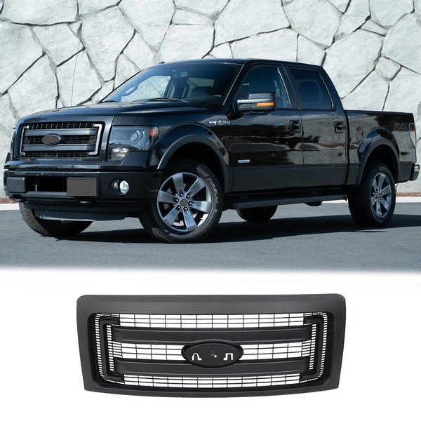 BUFEETERS  Front Bumper Grille Fit For 2009 2010 2011 2012 2013 2014 Ford F150 F-150,Matte Black