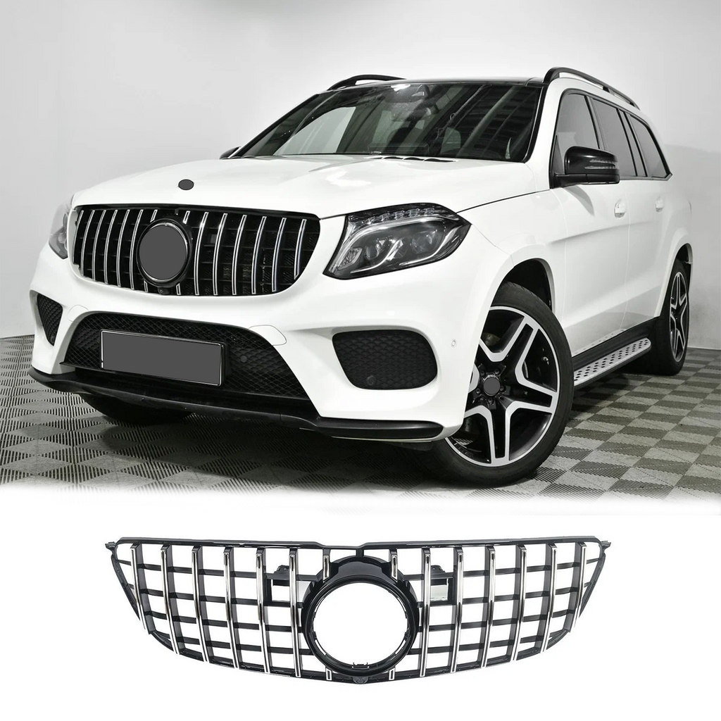 BUFEETERS  Front Bumper Upper Grille W/Camera Hole Fit For 2016 2017 2018 2019 Mercedes-Benz X166 GLS-Class,GT R Style,Chrome&Black