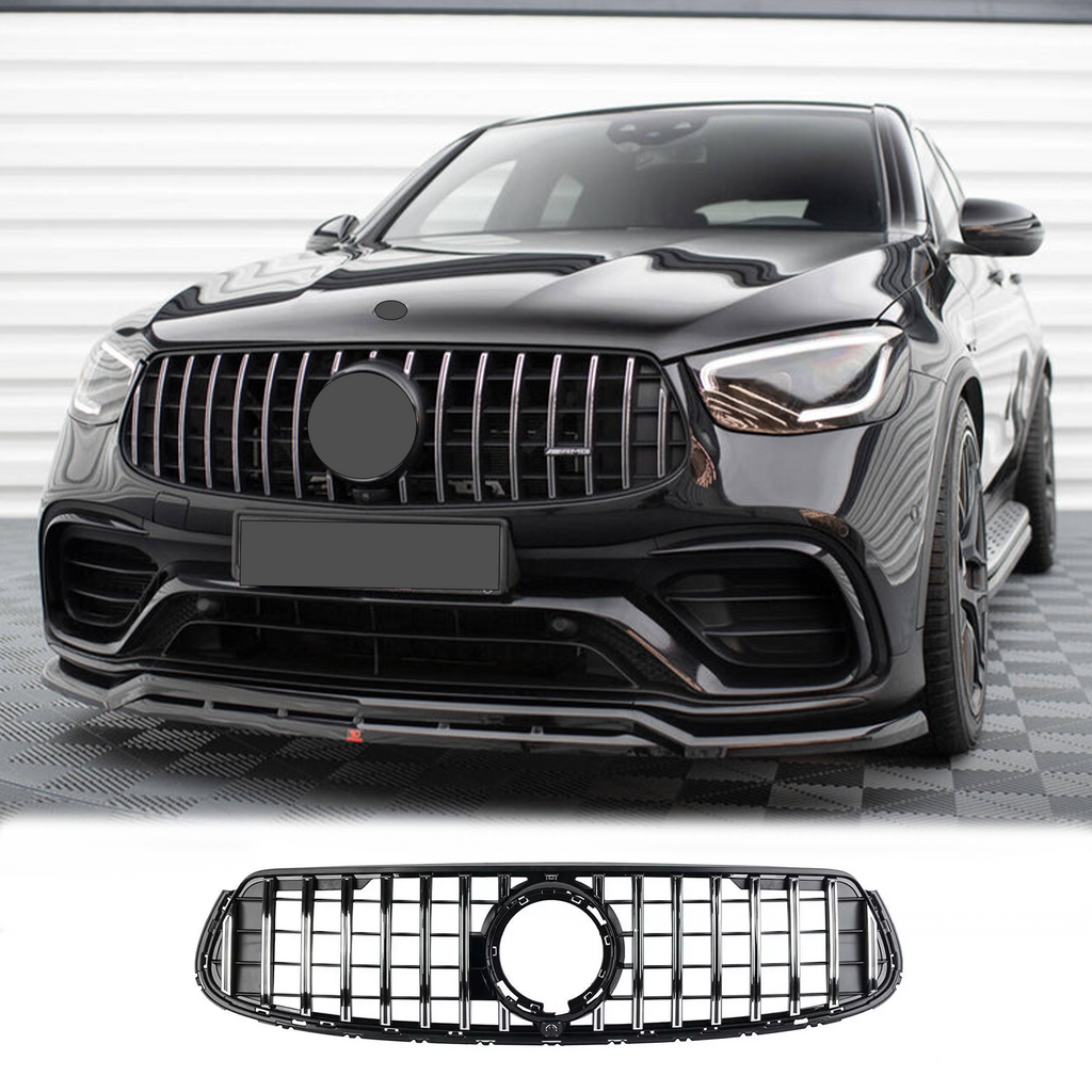 BUFEETERS  Front Bumper Upper Grille Fit For 2020 2021 2022 2023 Mercedes Benz X253 GLC-CLASS Coupe GLC300 GLC43 AMG,GT Style,Chrome&Black