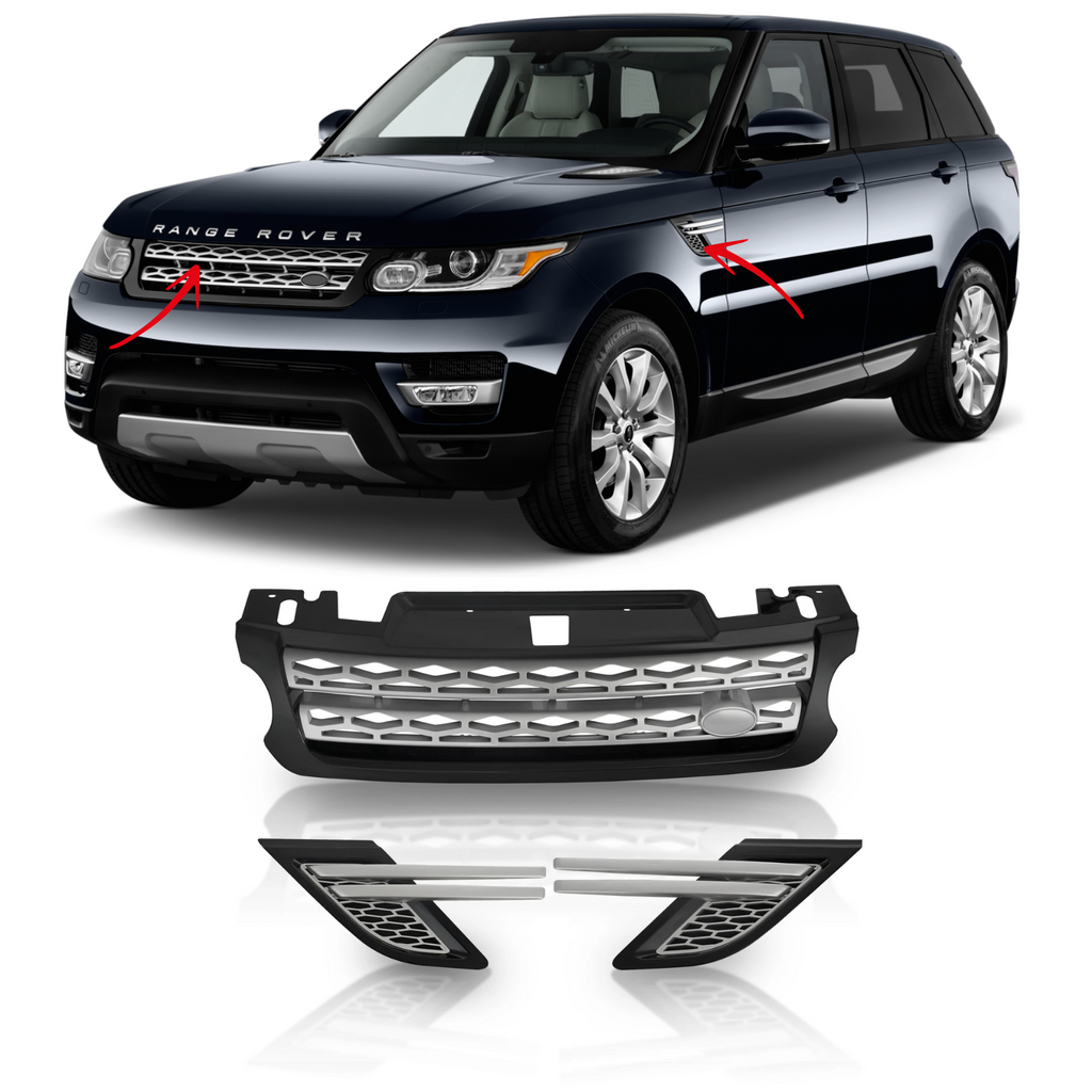 BUFEETERS  Front Grille Air Side Vent Set Fit For 2014 2015 2016 2017 Land Rover Range Rover Sport,Mesh Style,Nickel Plated