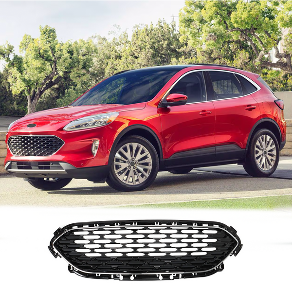 BUFEETERS  Front Bumper Upper Grille W/Chrome Trim Fit For 2020 2021 2022 Ford Escape,Honeycomb Style,Chrome&Gloss Black