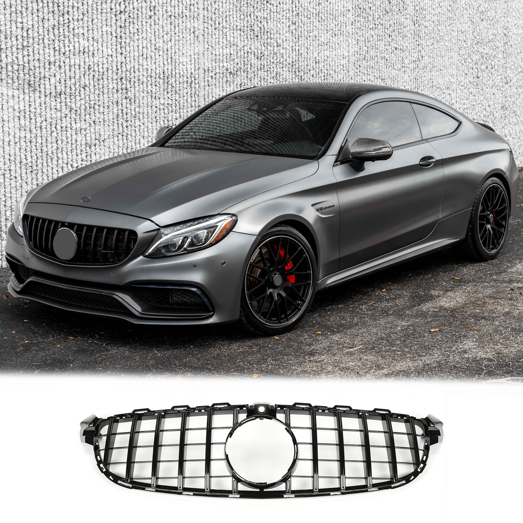 BUFEETERS Front Bumper Upper Grille W/Camera Hole Fit For 2015 2016 2017 2018 Mercedes Benz W205 C63 C63s AMG S,GTR Style,Gloss Black