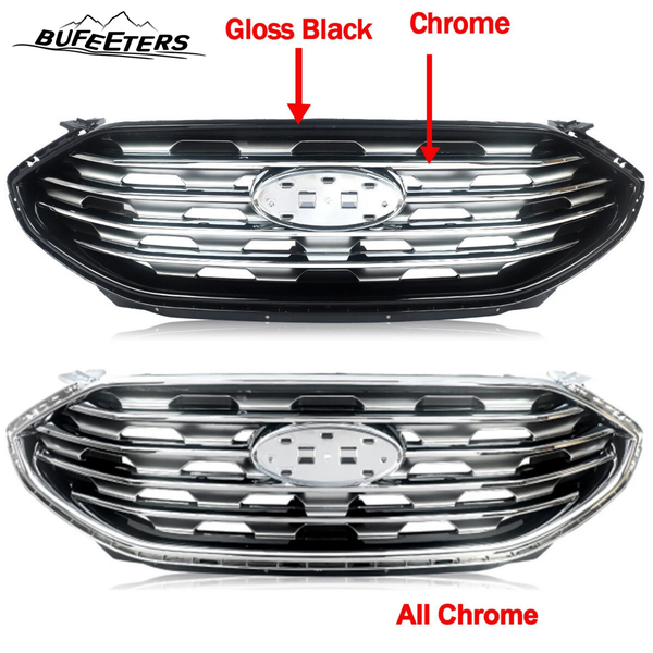 BUFEETERS  Front Bumper Upper Grille Fit For 2019 2020 2021 2022  Ford Edge,Horizontal Billet Style,Chrome&Gloss Black