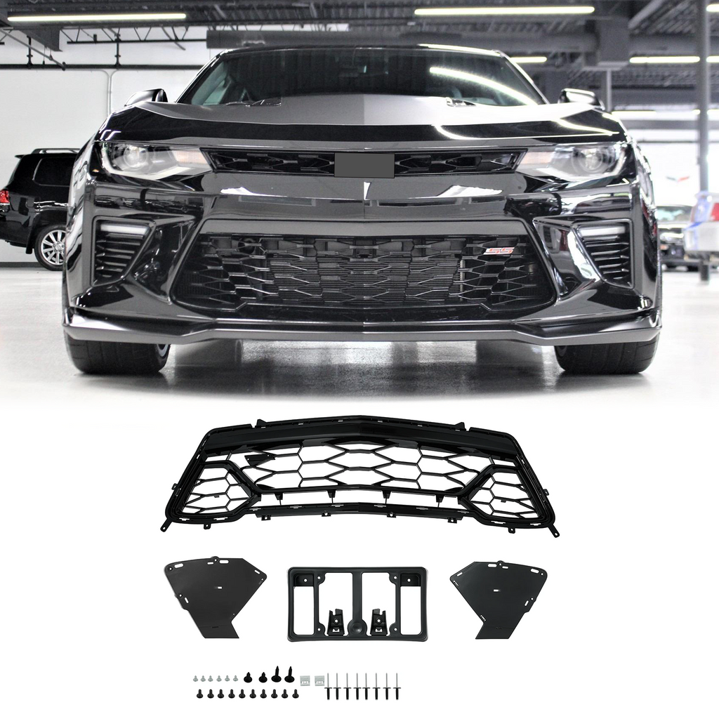 BUFEETERS Front Bumper Lower Grille Fit For 2016 2017 2018 Chevrolet Camaro SS,Mesh Style,Gloss Black