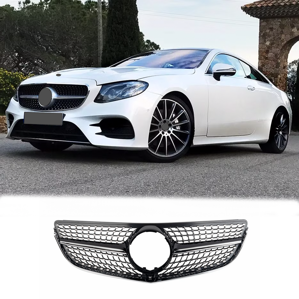 BUFEETERS  Front Bumper Upper Grille Fit For 2014 2015 2016 2017 Mercedes Benz W207 E-CLASS Coupe Facelift,Diamond Style,Black