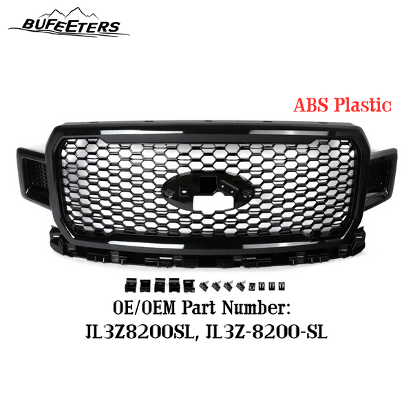 BUFEETERS  Front Upper Grille Grill Assembly Fit For 2018 2019 2020 Ford F-150,Honeycomb Style,Agate Black