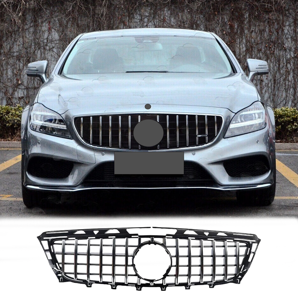 BUFEETERS   Front Bumper Upper Grille Fit For 2011 2012 2013 2014 Benz W218 CLS350 CLS500 CLS550,GTR Style,Chrome&Black