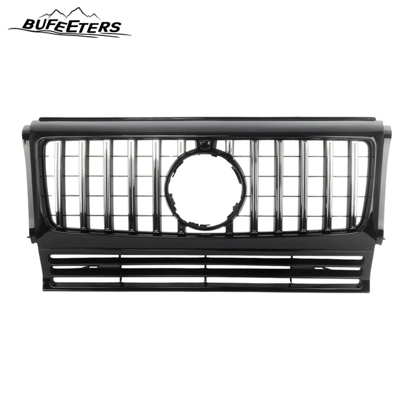 BUFEETERS  Front Bumper Upper Grille W/Camera Hole Fit For 1990-2018 Mercedes Benz W463 G-CLASS,GT/Panamericana Style,Chrome&Black