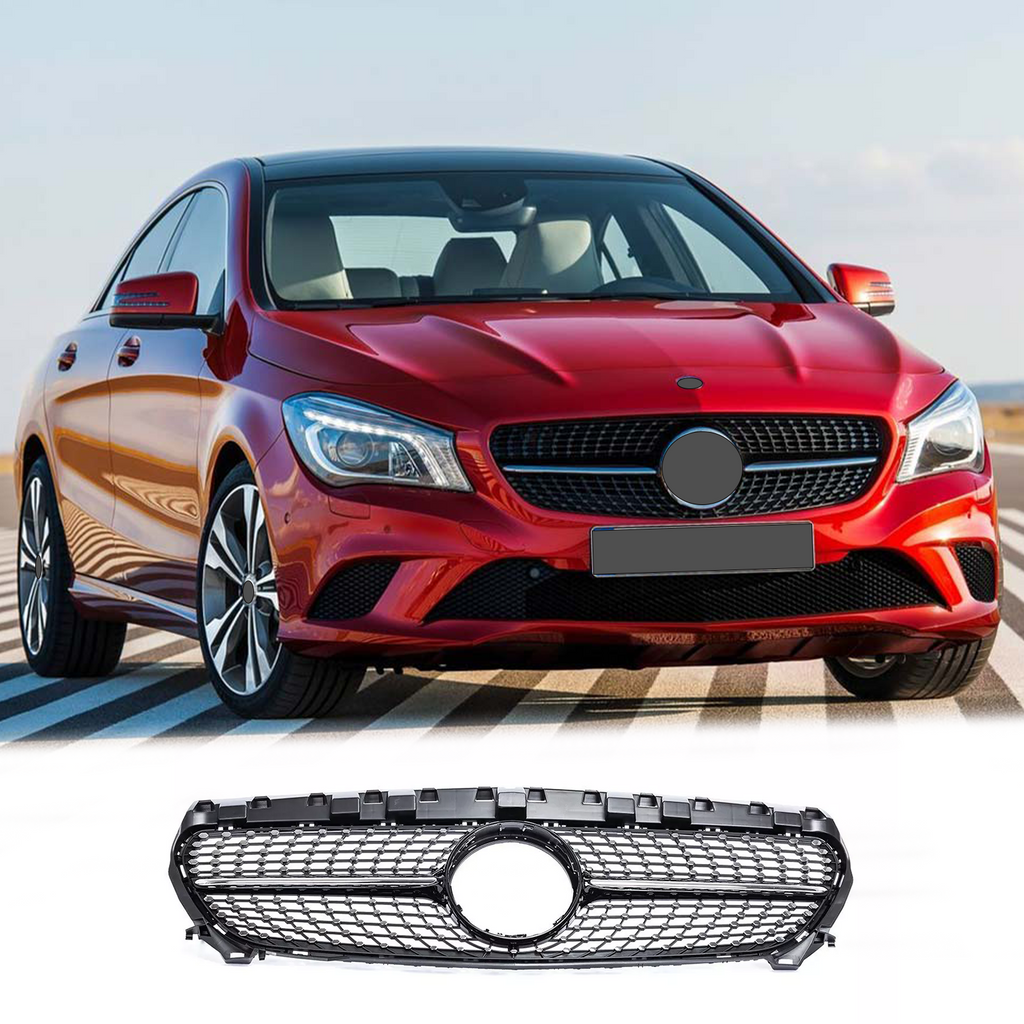 BUFEETERS Front Upper Grille W/o Camera Hole Fit For 2013 2014 2015 2016 Benz C117 W117 CLA-CLASS CLA180 200 250 45 AMG,Diamond Style,Chrome&Black