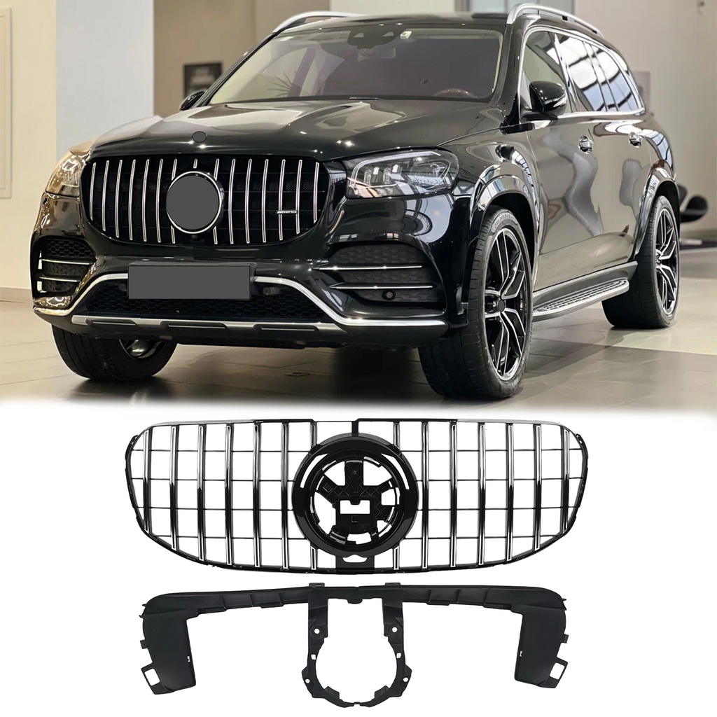 BUFEETERS  Front Bumper Upper Grille Bracket W/Camera Hole Fit For 2020 2021 2022 2023 Mercedes Benz X167 GLS450 GLS580,GT Style,Chrome&Black