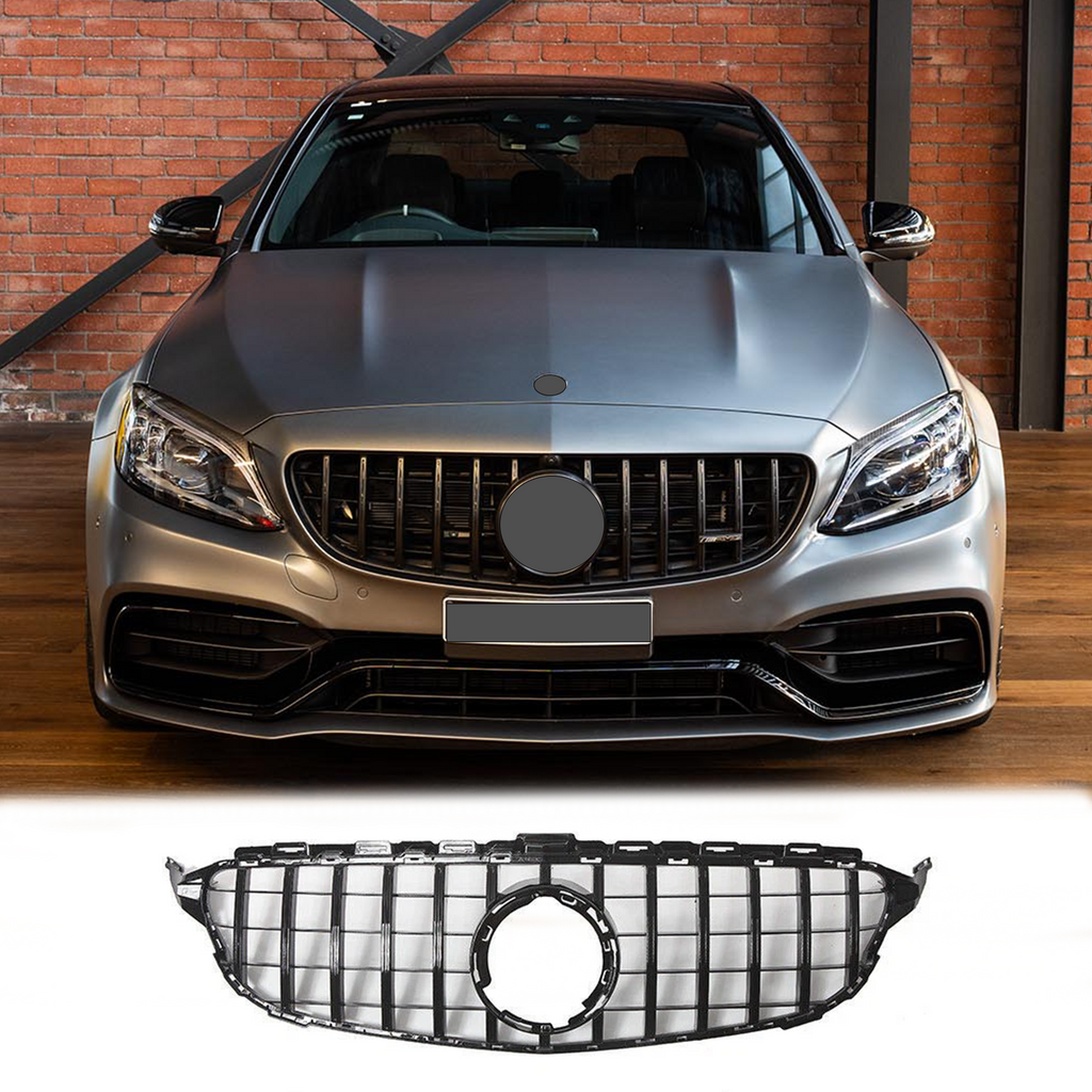 BUFEETERS Front Bumper Upper Grille W/o Camera Hole Fit For 2019 2020 2021 Mercedes Benz W205 C Class C200 C300,Black