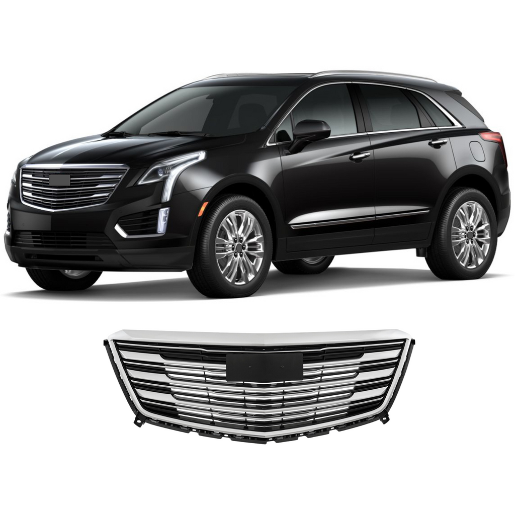 BUFEETERS   Front Bumper Upper Grille Fit For 2016 2017 2018 2019 2020 Cadillac XT5,Horizontal Billet  Style,Chrome&Black