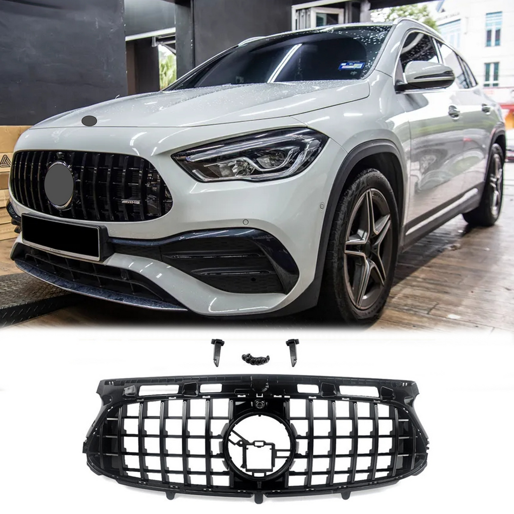 BUFEETERS Front Bumper Upper Grille Fit For 2020 2021 2022 2023 Benz H247 GLA35 GLA45 AMG Deluxe,GTR Style,Gloss Black