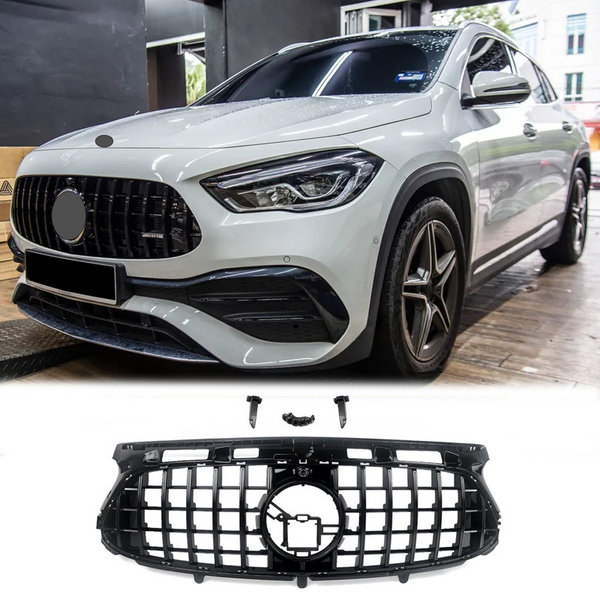 BUFEETERS Front Bumper Upper Grille Fit For 2020 2021 2022 2023 Benz H247 GLA35 GLA45 AMG Deluxe,GTR Style,Gloss Black