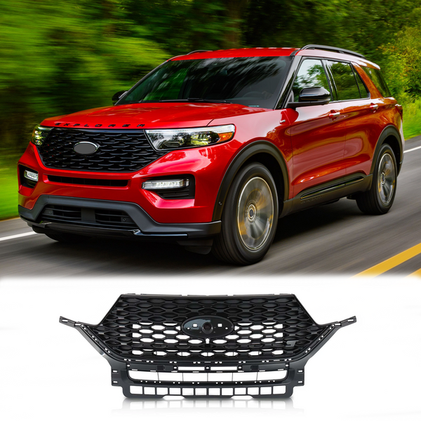 BUFEETERS Front Bumper Upper Grille Grill Fit For Ford Explorer ST 2020 2021 2022,Honeycomb/ST Style,Gloss Black