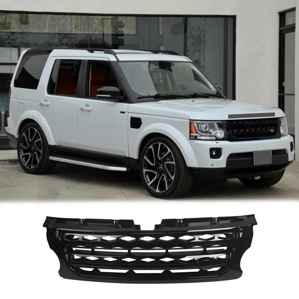 BUFEETERS Front Bumper Upper Grille Fit For 2014 2015 2016 Land Rover LR4 Discovery 4 L319,Mesh Style,Gloss Black