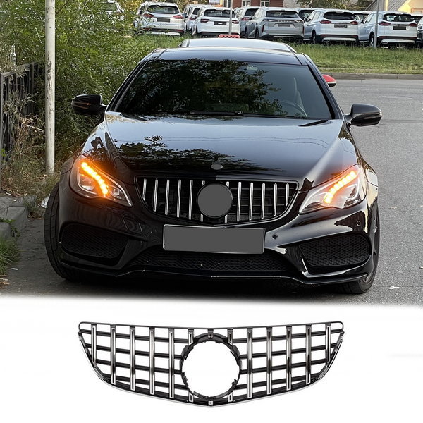 BUFEETERS   Front Bumper Upper Grille Fit For 2014 2015 2016 2017 Mercedes Benz E-CLASS C207 W207 Coupe,GTR Style,Chrome&Black