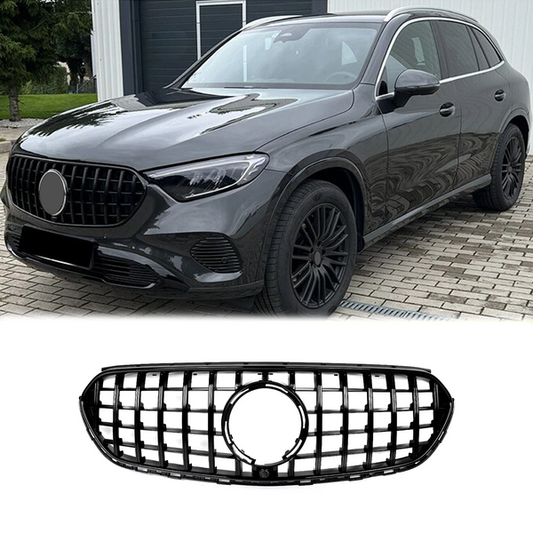 BUFEETERS   Front Bumper Upper Grille Fit For 2023 2024 Mercedes-Benz X254 GLC200 260 300,GTR Style,Gloss Black