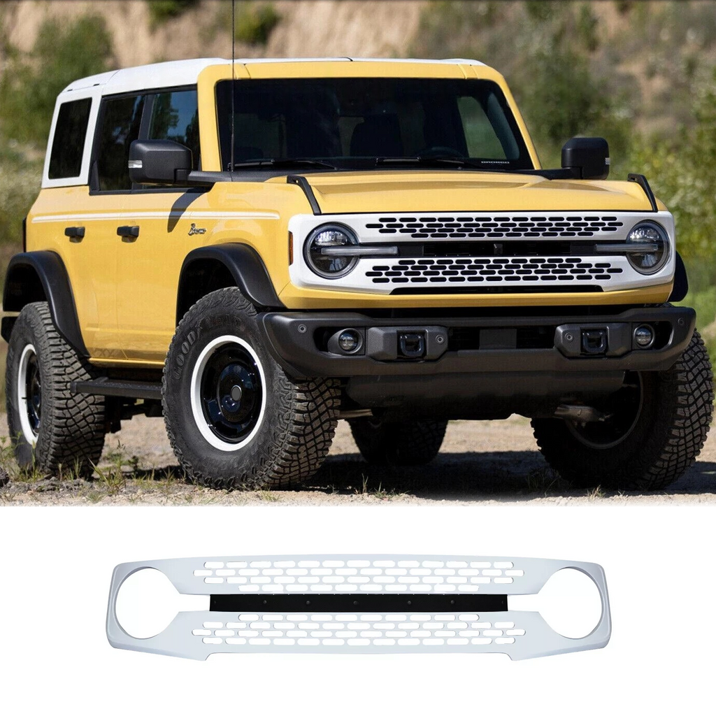 BUFEETERS Front Bumper Upper Grille W/Letters Fit For 2021 2022 2023 Ford Bronco,Honeycomb Style,Gloss White