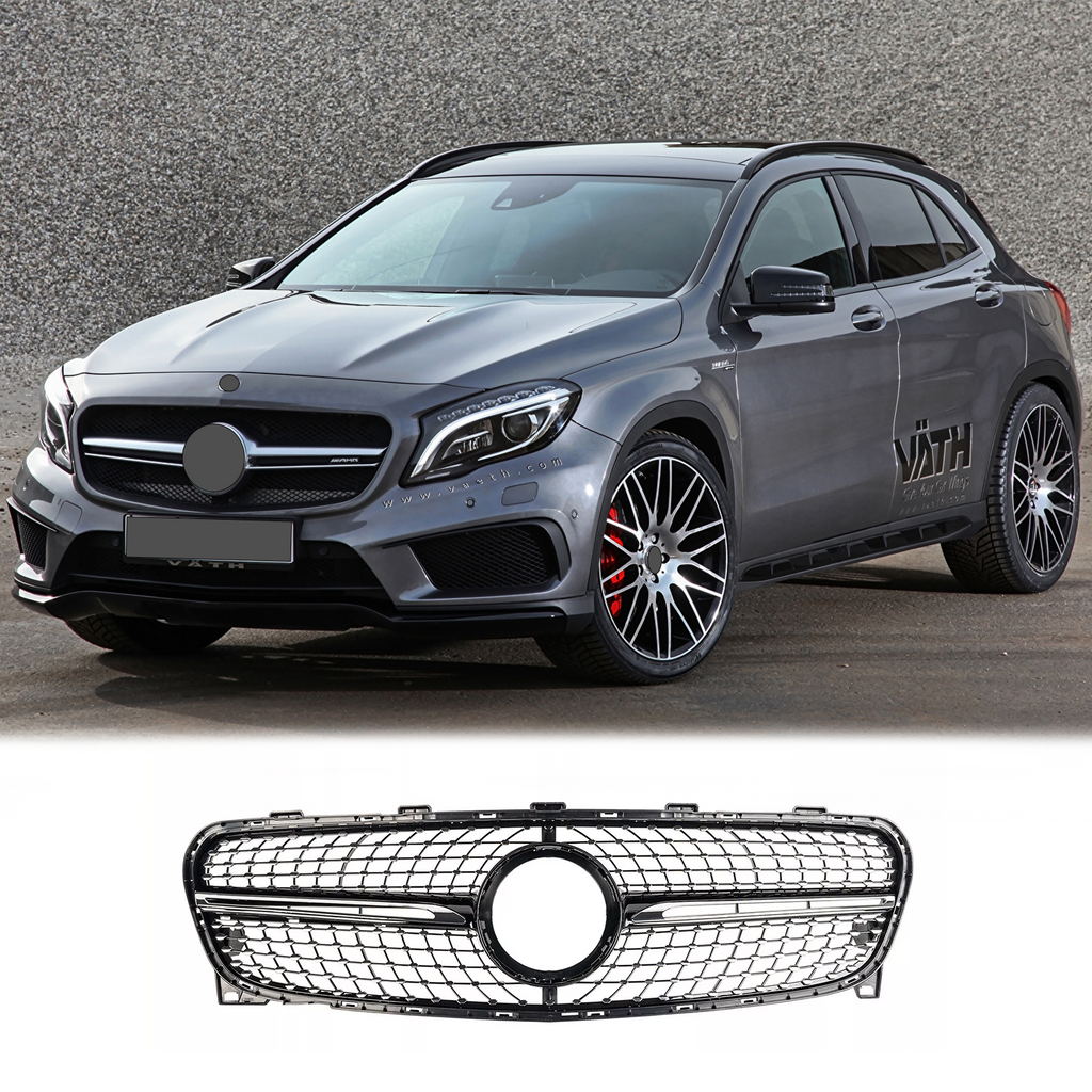 BUFEETERS  Front Bumper Upper Grille Fit For 2018 2019 2020 Mercedes Benz GLA-Class X156,Diamond Style,Silver