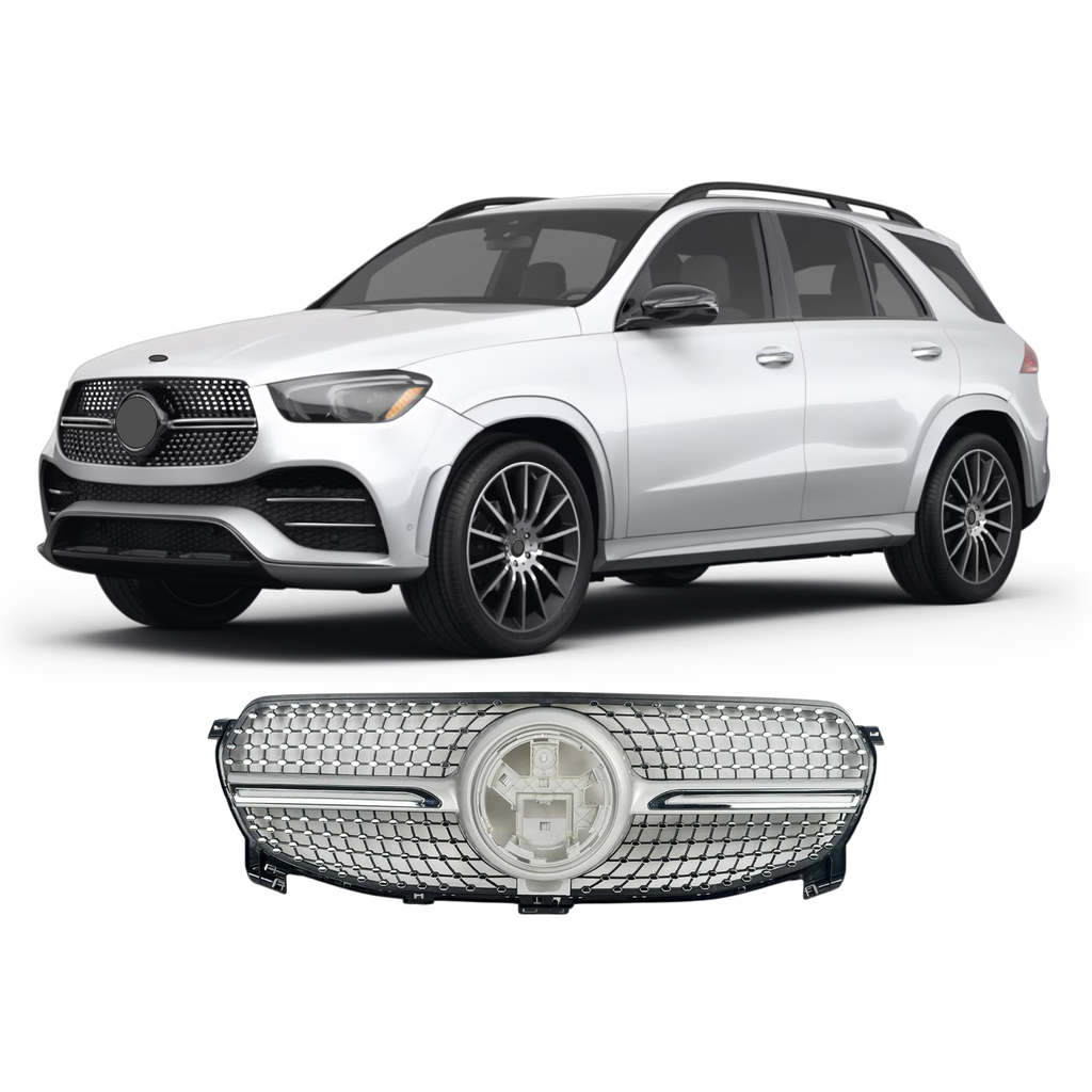 BUFEETERS  Front Bumper Upper Grille Fit For 2020 2021 2022 2023 Mercedes-Benz W167 GLE-CLASS Standard Version,Diamond Style,Chrome&Silver