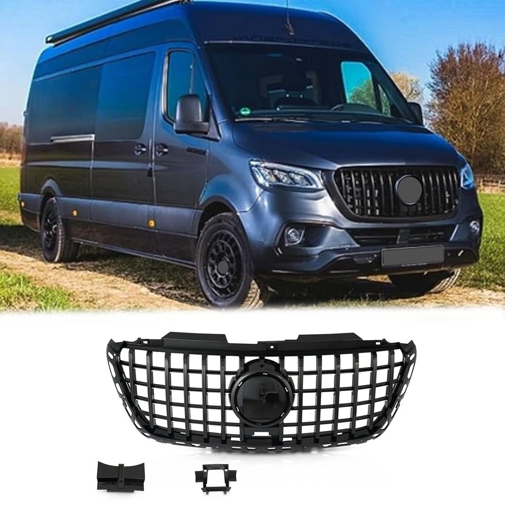 BUFEETERS  Front Bumper Upper Grille Fit For  Mercedes Benz Sprinter 1500 2500 3500 W907,GT Style,Blac2018 2019 2020 2021 2022 2023k