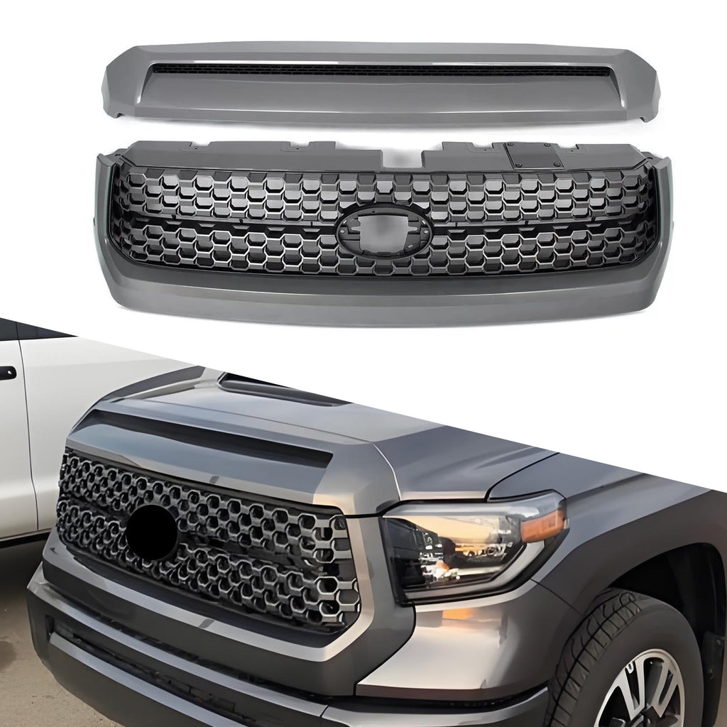 Front Grille&Hood Bulge Molding Kit Cement Gray Compatible with Toyota Tundra 2014 2015 2016 2017 2018 2019 2020 2021 Models, W/O LED, W/O Emblem