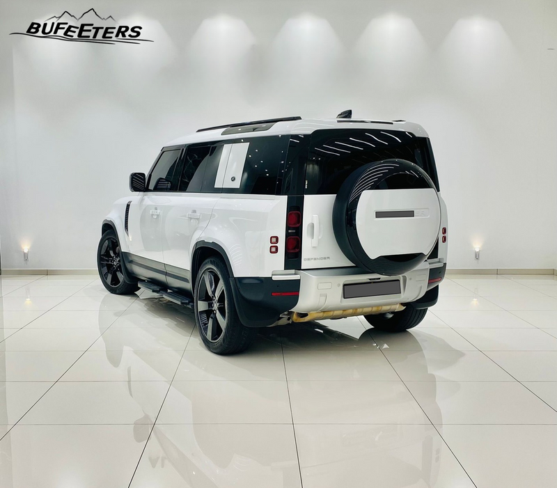 BUFEETERS Rear Spare Tire Cover Fit For 2020-2025 Land Rover Defender 90/110/130 L663 L851 Wheel Cover,Fuji White&Gloss Black&White Letters