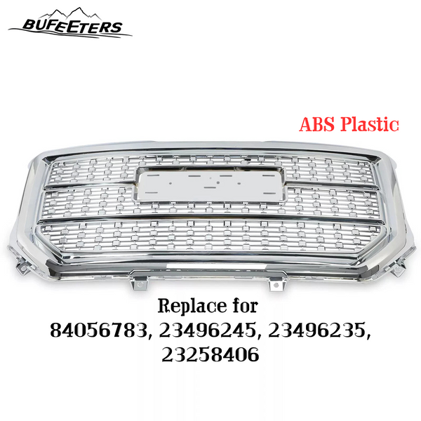 BUFEETERS Front Bumper Upper Chrome Grille Fit For 2016 2017 2018 GMC Sierra 1500,Denali Style,Chrome&Silver