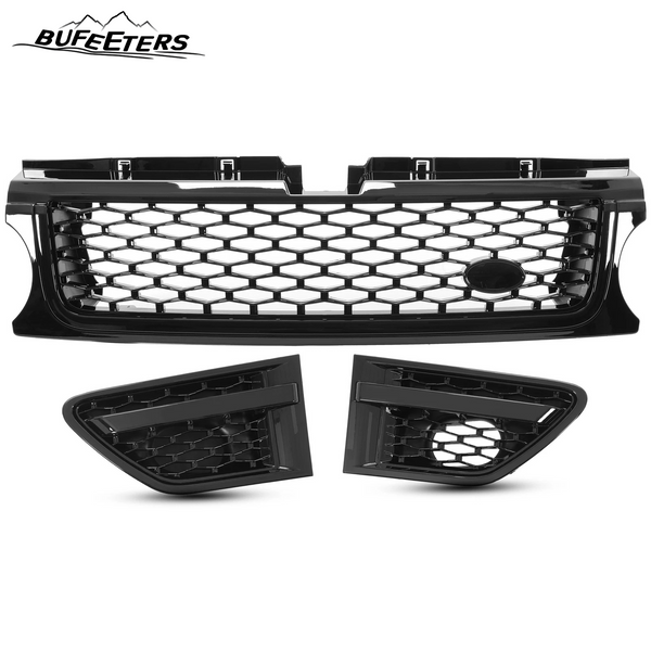 BUFEETERS  Front Grille Air Side Vent Set Fit For 2010 2011 2012 2013 Land Rover Range Rover Sport L320,Honeycomb Style,Gloss Black