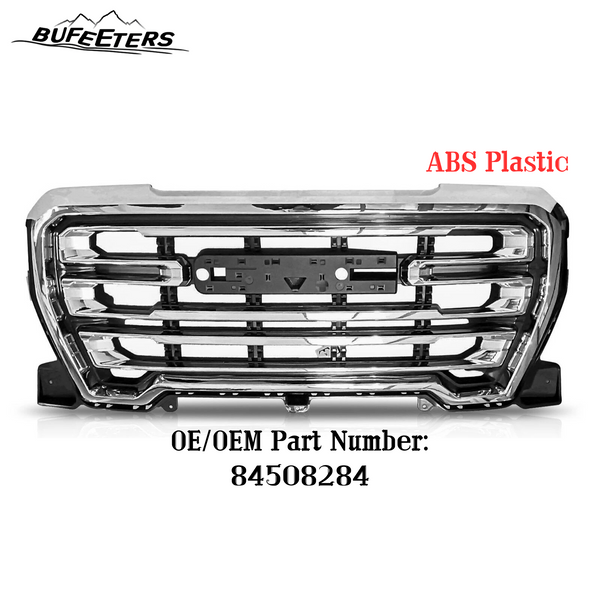BUFEETERS Front Bumper Upper Grille Fit For 2019 2020 2021 GMC Sierra 1500 SLT,Factory Style,Chrome&Black