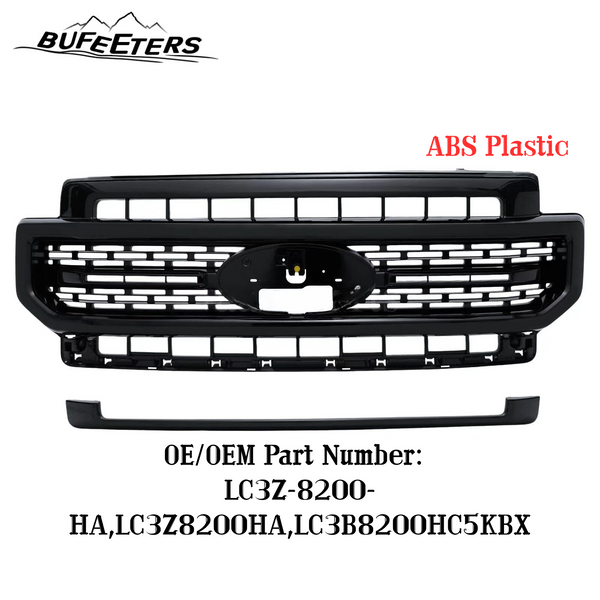 BUFEETERS  Front Bumper Upper Grille Fit For 2020 2021 2022 Ford F250 F350 Lariat Super Duty,Mesh Style,Gloss Black