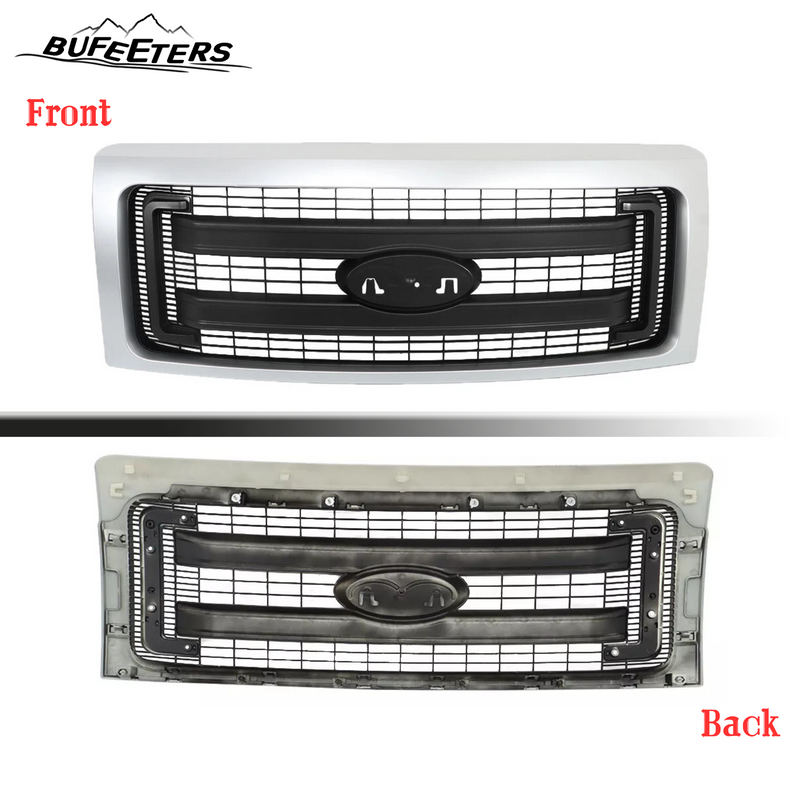 BUFEETERS  Front Upper Grille Fit For 2009 2010 2011 2012 2013 2014 Ford F150 F-150,Horizontal Billet Style,Black&Silver