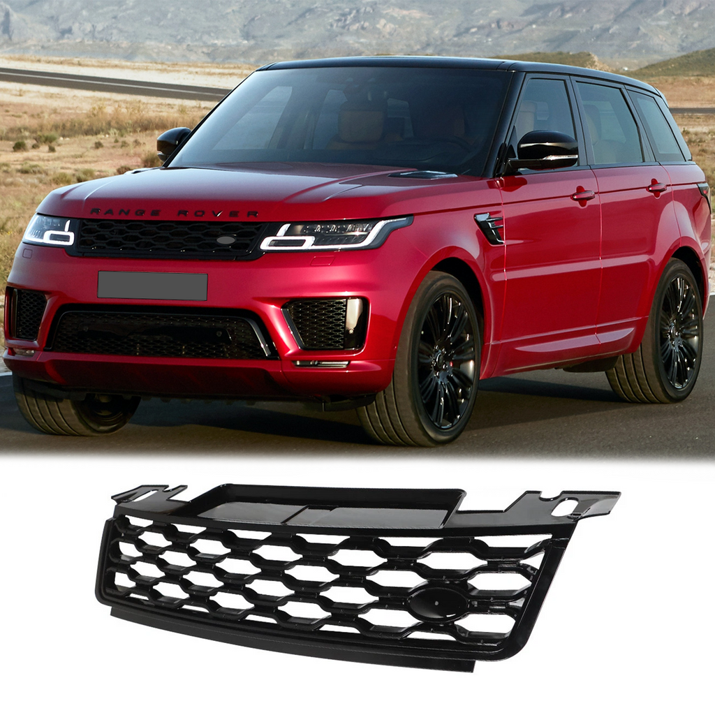 BUFEETERS Front Bumper Upper Grille Fit For 2018 2019 Land Rover Range Rover Sport L494,Mesh Style,Full Gloss Black