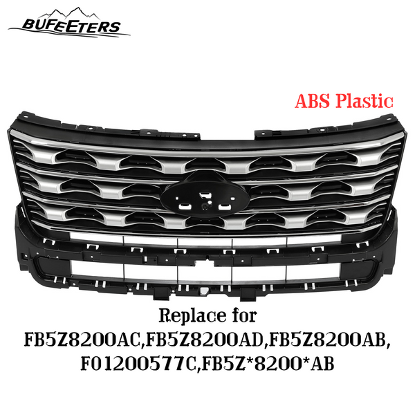 BUFEETERS Front Bumper Upper Grille Fit For 2016 2017 Ford Explorer,Factory Style,Silver Coated Black