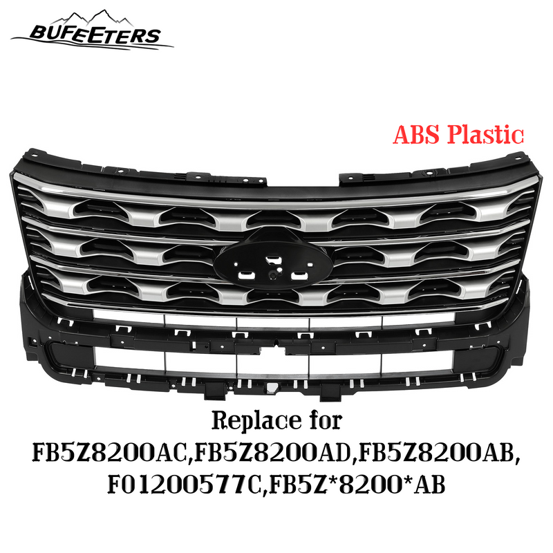 BUFEETERS Front Bumper Upper Grille Fit For 2016 2017 Ford Explorer,Factory Style,Silver Coated Black