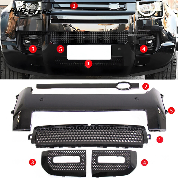 BUFEETERS Front Rear Lip Bumper Guard Skid Kit Fit For 2020 2021 2022 2023 2024 Land Rover Defender 90 110 130,Gloss Black