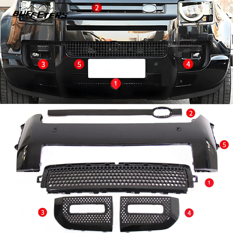 BUFEETERS Front Rear Lip Bumper Guard Skid Kit Fit For 2020 2021 2022 2023 2024 Land Rover Defender 90 110 130,Gloss Black