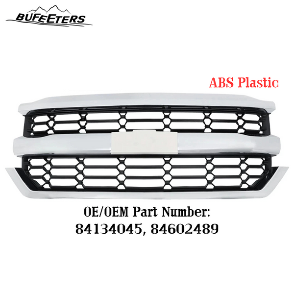 BUFEETERS Front Bumper Upper Grille Fit For 2016 2017 2018 2019 Chevrolet Silverado 1500,Honeycomb Style,Chrome&Black