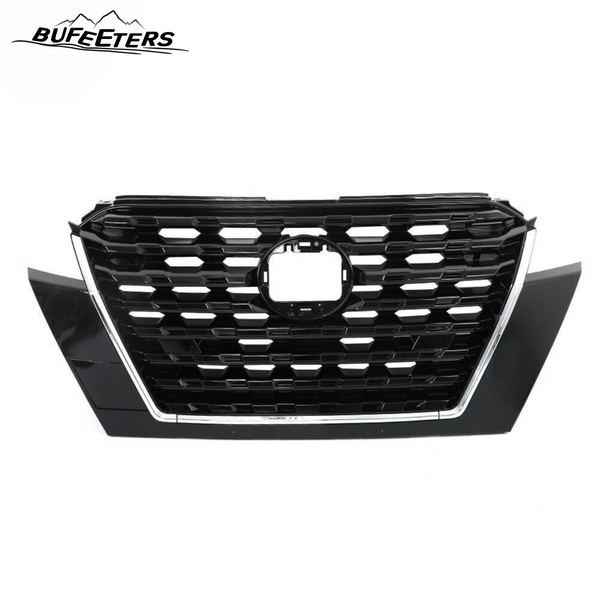 BUFEETERS   Front Bumper Upper Grille Assembly Without Camera Hole Fit For 2021 2022 2023 Nissan Kicks,Black&Chrome