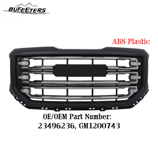 BUFEETERS Front Bumper Upper Grille Fit For 2016 2017 2018 2019 Gmc Sierra 1500,Horizontal Billet Style,Black Gray&Bright Chrome Plating