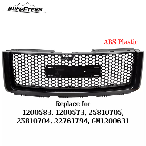 BUFEETERS Front Bumper Upper Grille Fit For 2007 2008 2009 2010 2011 2012 2013 GMC Sierra 1500,Denali Style,Gloss Black