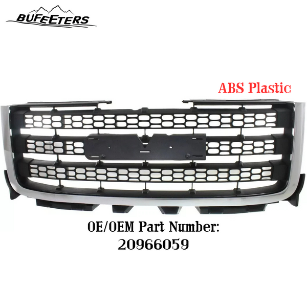 BUFEETERS  Front Bumper Upper Grille Fit For 2011 2012 2013 2014 GMC Sierra 2500 HD Sierra 3500 HD,Factory Style,Chrome&Black